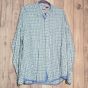 Report Collection Mens Plaid Stripe Button Down LS 100% Linen Shirt  XL NWT